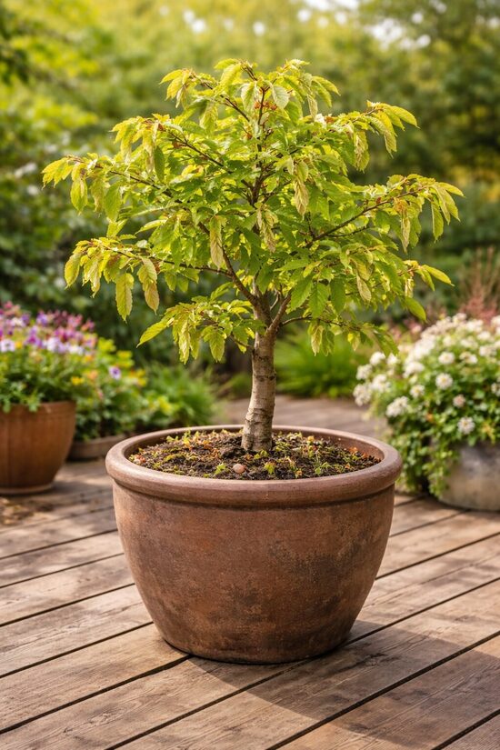Kardēnas skobardis (Carpinus cordata) – retuos kūku sēklis japāņu dorzom i izcylai ainovys veidošonai
